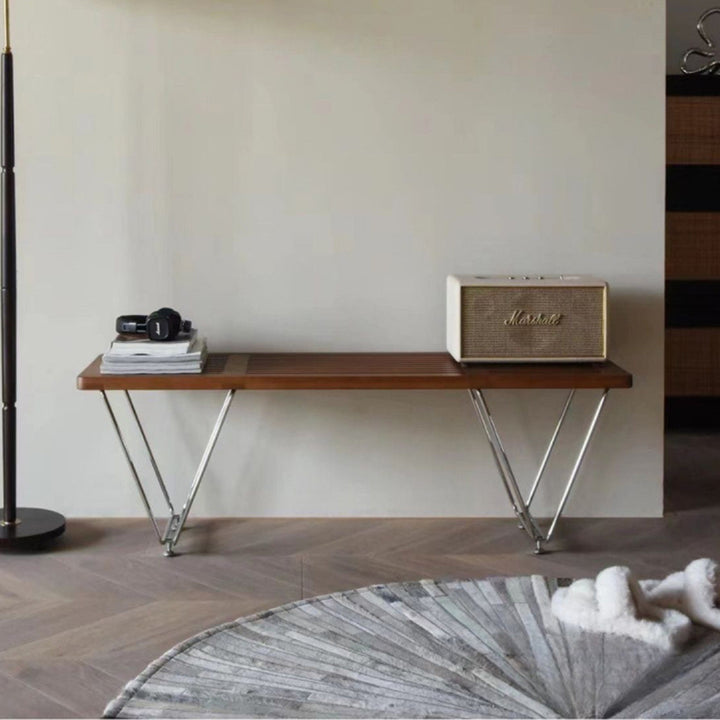 Banco zapatero rectangular vintage tradicional de madera contrachapada y hierro electrochapado para recibidores 