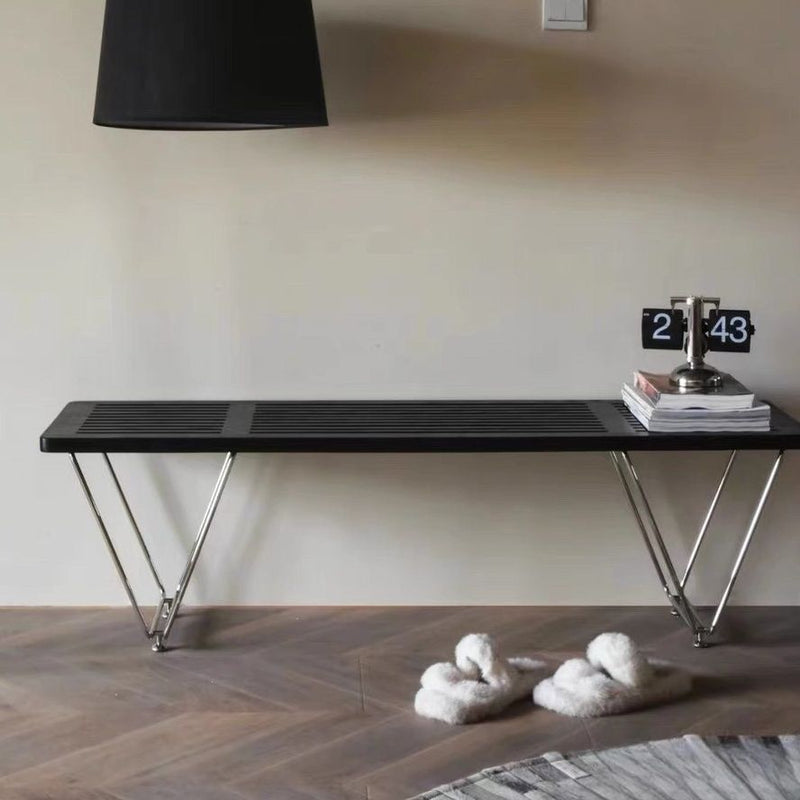 Traditional Vintage Rectangular Multi-Layer Solid Wood Panel Electroplated Iron Shoe Bench For Entryways