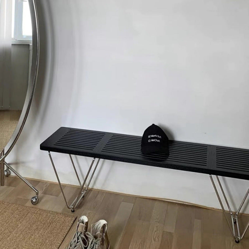 Traditional Vintage Rectangular Multi-Layer Solid Wood Panel Electroplated Iron Shoe Bench For Entryways