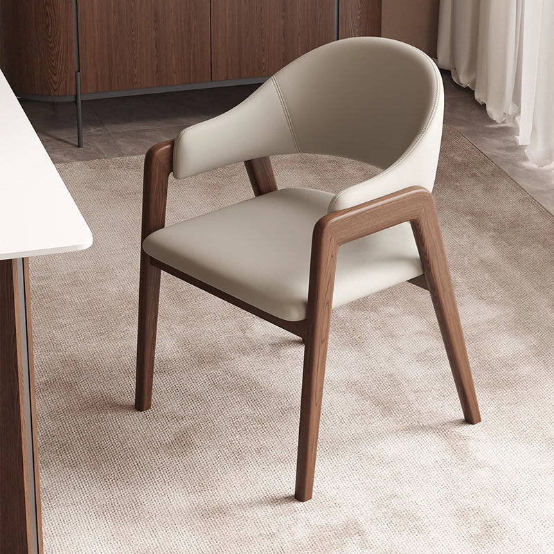 Contemporary Scandinavian Square Ash Wood Solid Wood PU Leather Backrest Armrest Dining Chair For Dining Room
