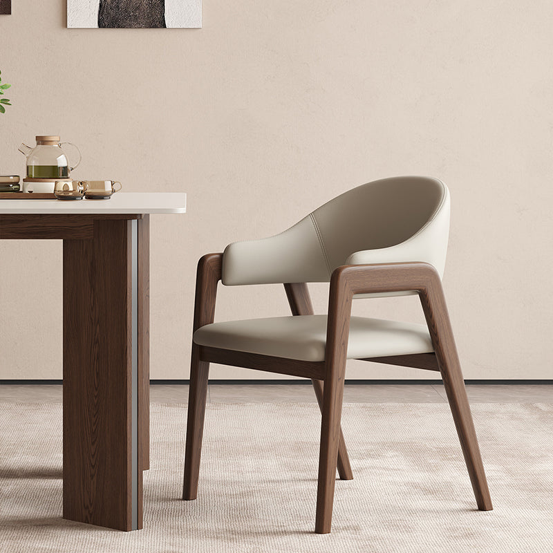 Contemporary Scandinavian Square Ash Wood Solid Wood PU Leather Backrest Armrest Dining Chair For Dining Room