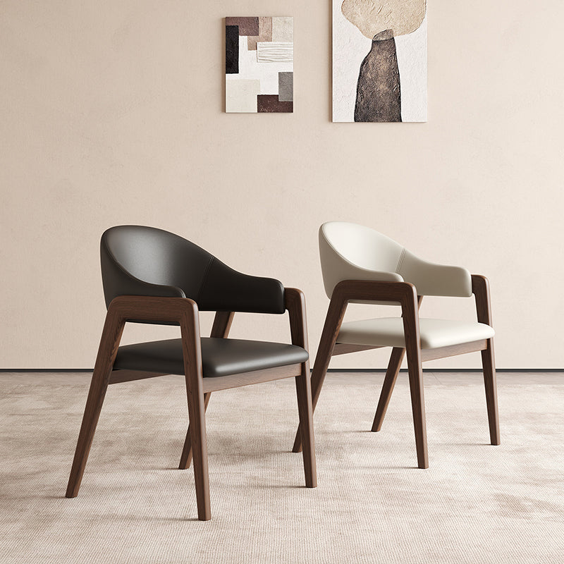 Contemporary Scandinavian Square Ash Wood Solid Wood PU Leather Backrest Armrest Dining Chair For Dining Room