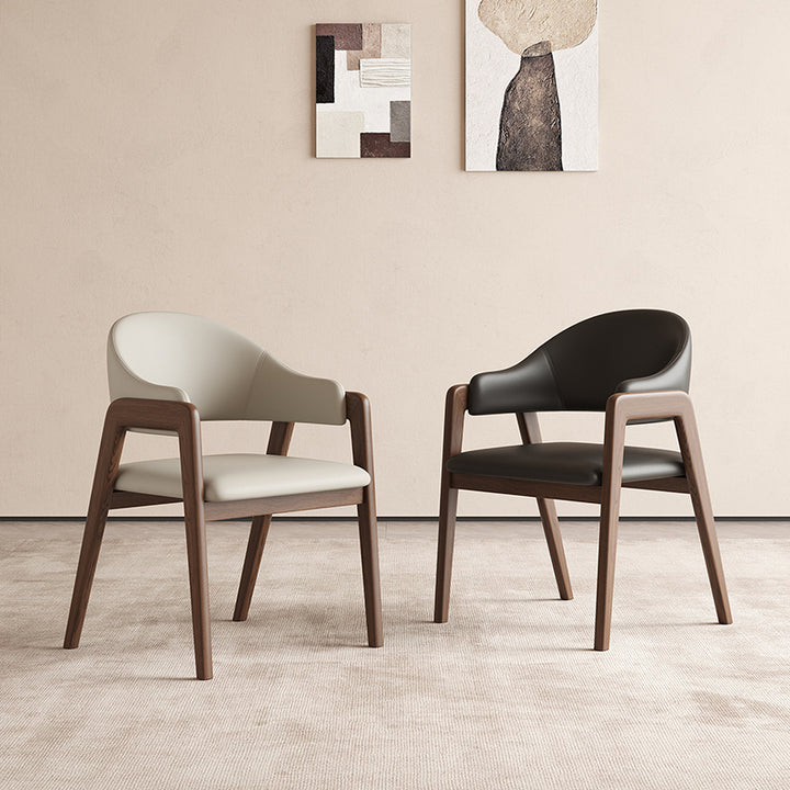 Contemporary Scandinavian Square Ash Wood Solid Wood PU Leather Backrest Armrest Dining Chair For Dining Room