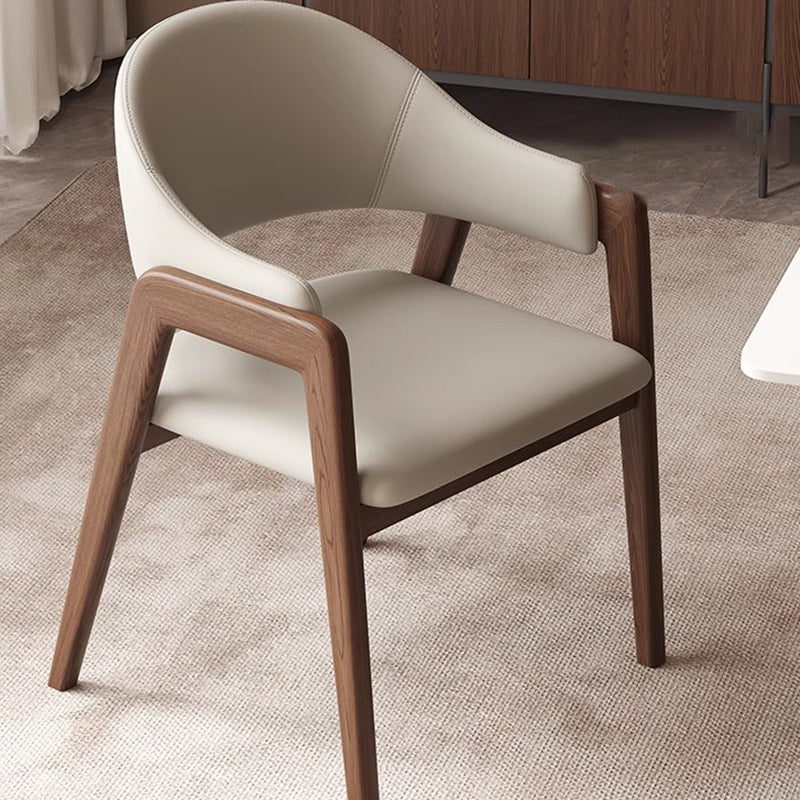 Contemporary Scandinavian Square Ash Wood Solid Wood PU Leather Backrest Armrest Dining Chair For Dining Room