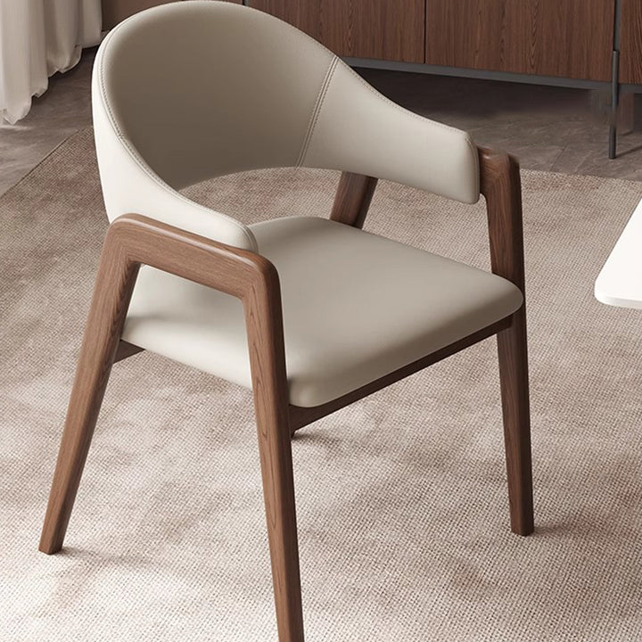Contemporary Scandinavian Square Ash Wood Solid Wood PU Leather Backrest Armrest Dining Chair For Dining Room