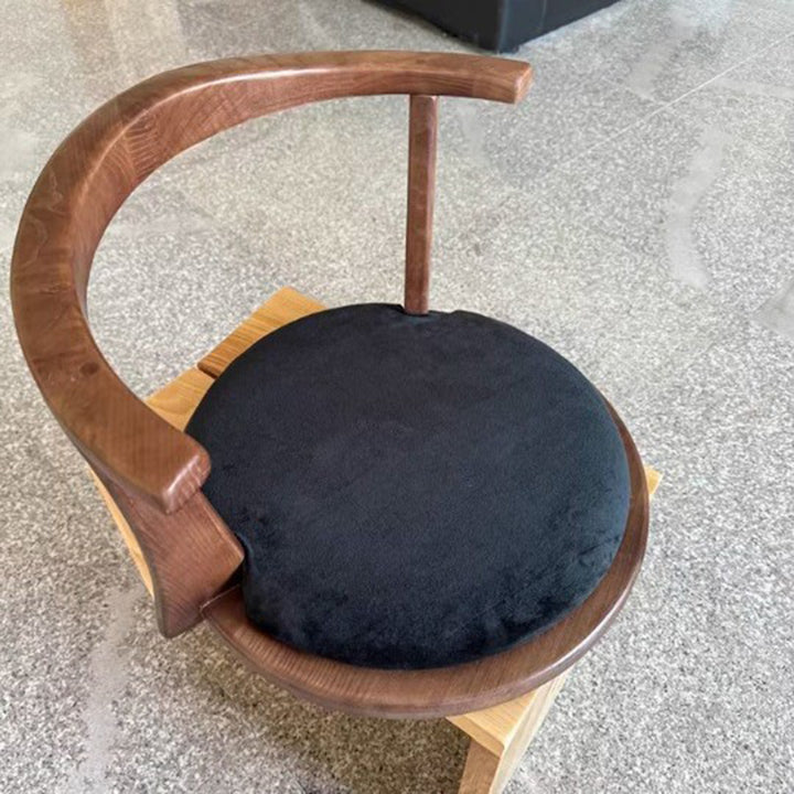Traditional Japanese Round Ash Wood Solid Wood Velvet Fabric Backrest Chair For Living Room