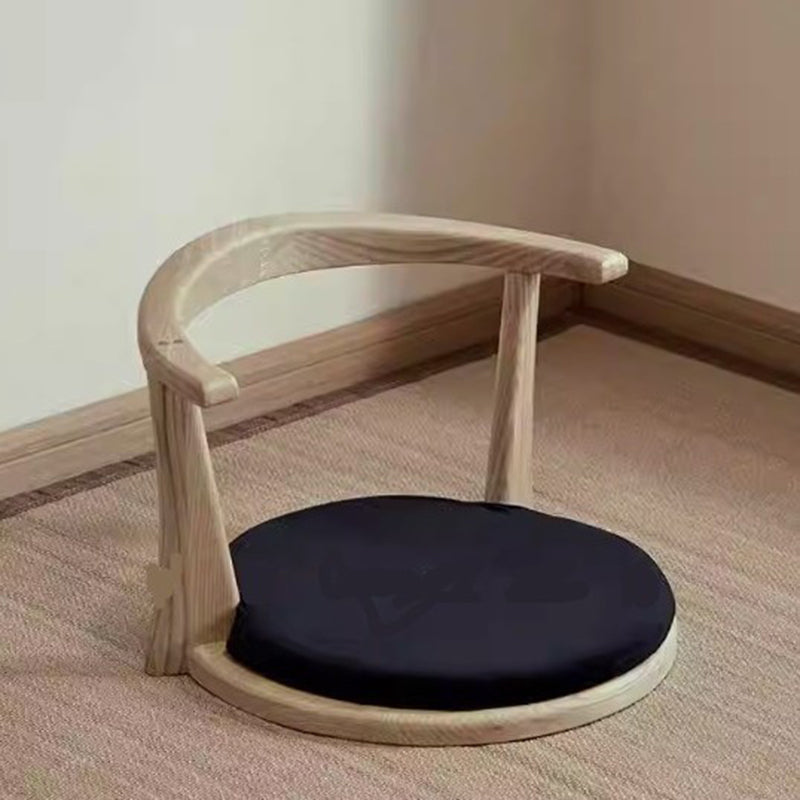 Traditional Japanese Round Ash Wood Solid Wood Velvet Fabric Backrest Chair For Living Room