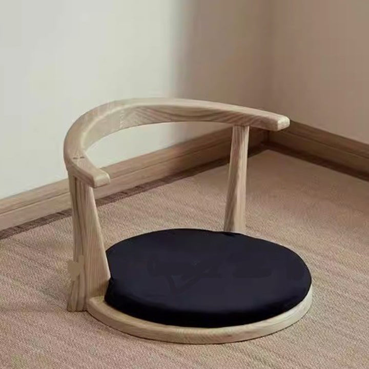 Traditional Japanese Round Ash Wood Solid Wood Velvet Fabric Backrest Chair For Living Room