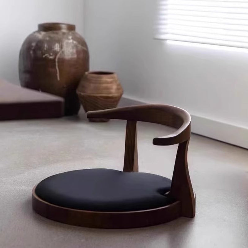 Traditional Japanese Round Ash Wood Solid Wood Velvet Fabric Backrest Chair For Living Room