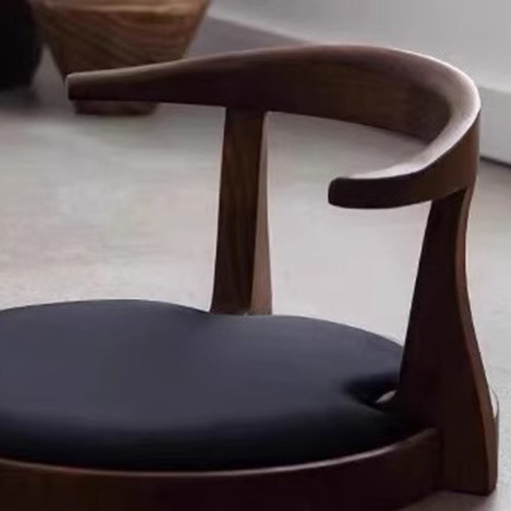 Traditional Japanese Round Ash Wood Solid Wood Velvet Fabric Backrest Chair For Living Room