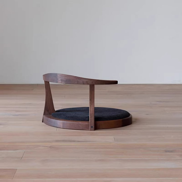 Traditional Japanese Round Ash Wood Solid Wood Velvet Fabric Backrest Chair For Living Room