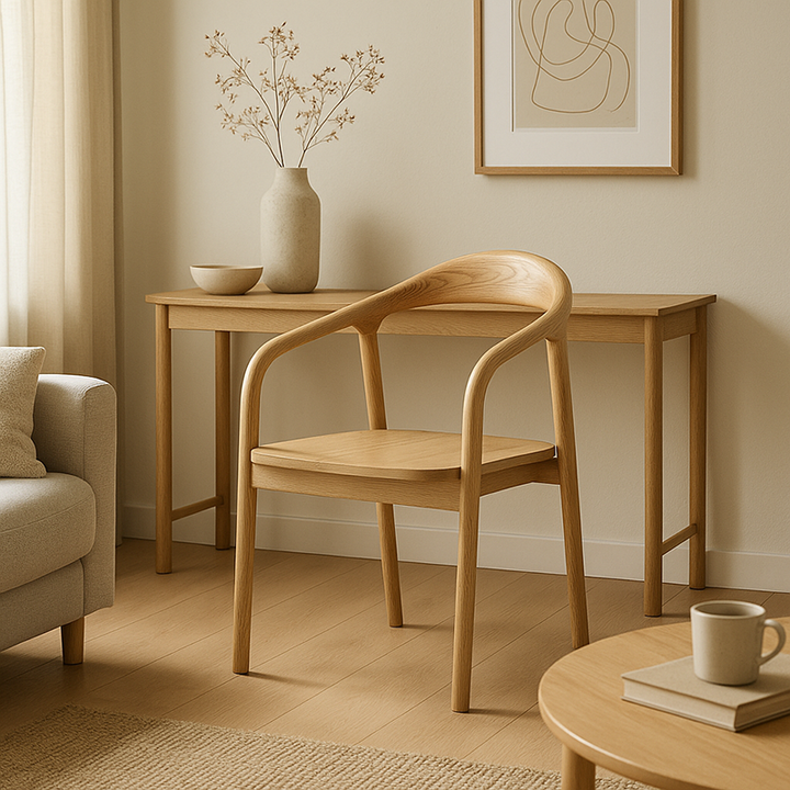 Fresno Blanco de América del Norte - Silla de Comedor de Madera Maciza Escandinava Contemporánea: Perfil Cuadrado Minimalista - Silla con Respaldo y Reposabrazos para Comedor 