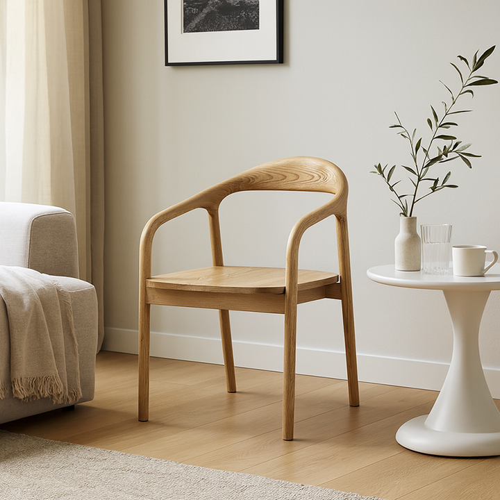 Fresno Blanco de América del Norte - Silla de Comedor de Madera Maciza Escandinava Contemporánea: Perfil Cuadrado Minimalista - Silla con Respaldo y Reposabrazos para Comedor 