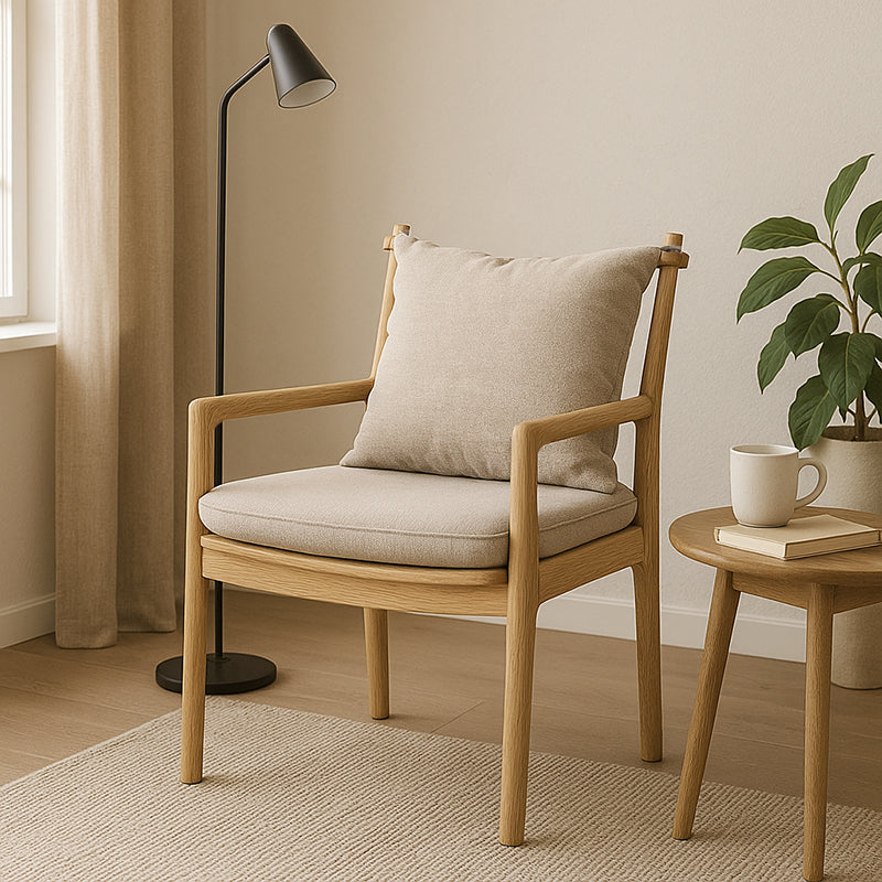North American White Ash - Contemporary Scandinavian Solid Wood Chair: Sturdy Armrest &amp; Backrest Dining Chair For Dining Room