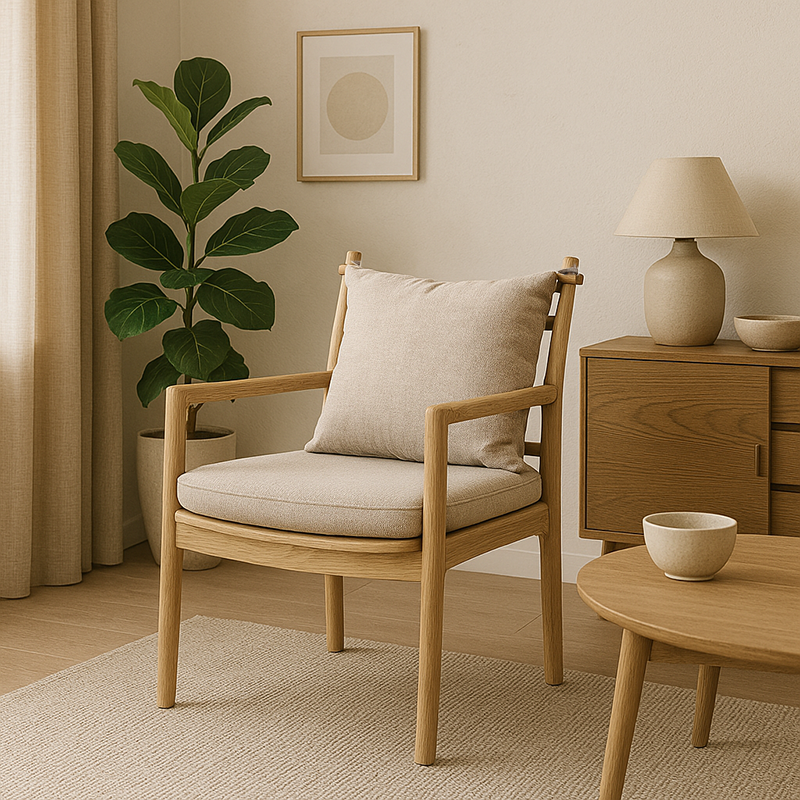 North American White Ash - Contemporary Scandinavian Solid Wood Chair: Sturdy Armrest &amp; Backrest Dining Chair For Dining Room