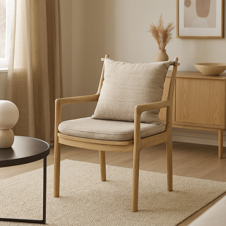 Fresno Blanco de América del Norte - Silla Contemporánea Escandinava de Madera Maciza: Silla de Comedor con Reposabrazos y Respaldo Robustos para Comedor 