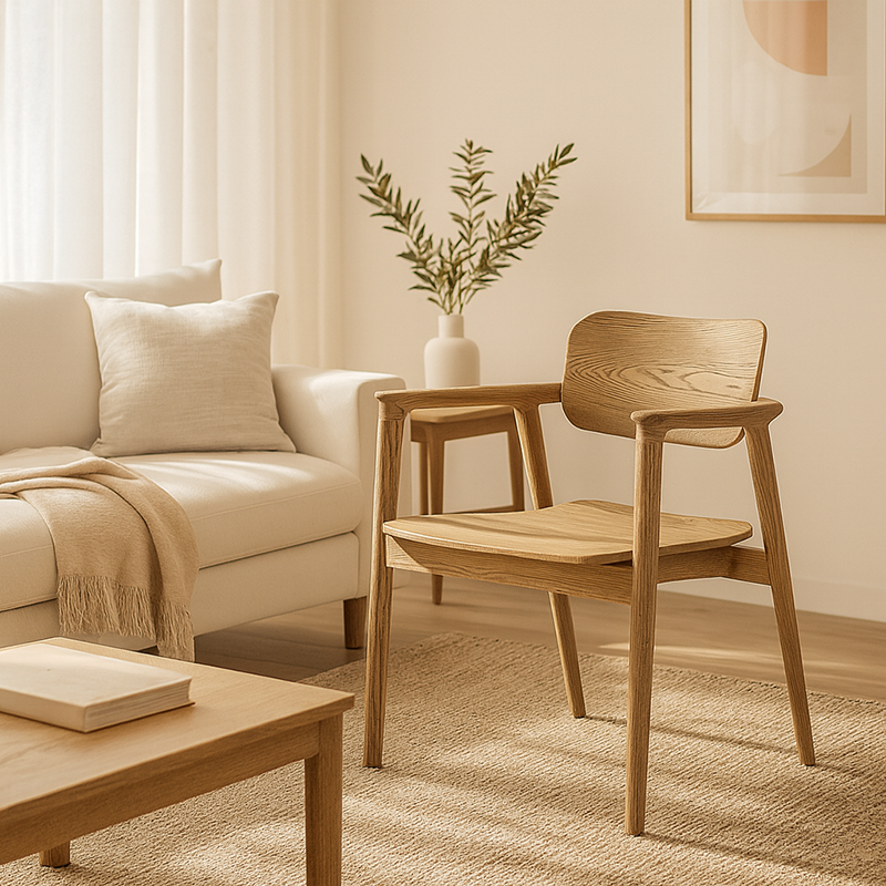 North American White Ash - Contemporary Scandinavian Solid Wood Chair: Delicate Natural Grain - Ergonomic Backrest &amp; Armrest Dining Chair For Dining Room