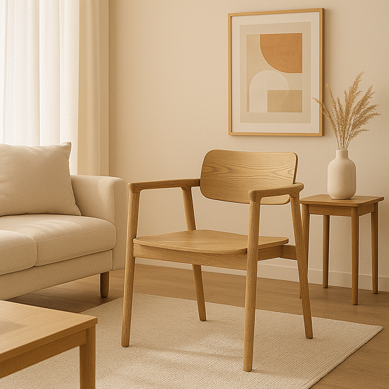 North American White Ash - Contemporary Scandinavian Solid Wood Chair: Delicate Natural Grain - Ergonomic Backrest &amp; Armrest Dining Chair For Dining Room