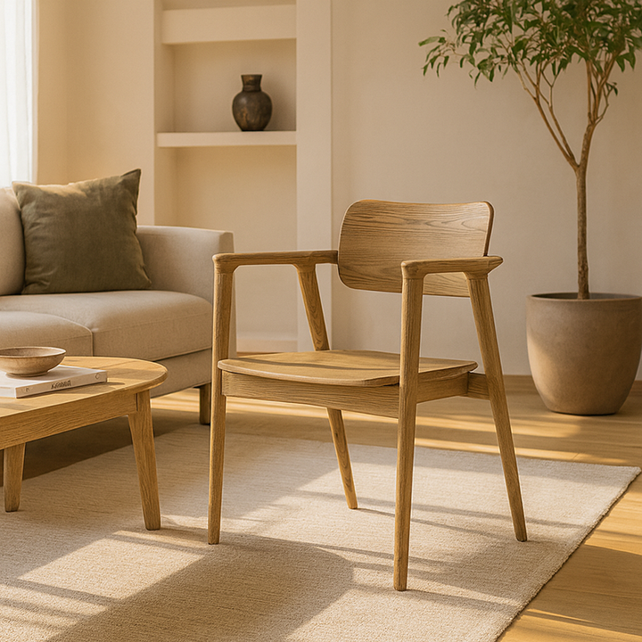 North American White Ash - Contemporary Scandinavian Solid Wood Chair: Delicate Natural Grain - Ergonomic Backrest &amp; Armrest Dining Chair For Dining Room