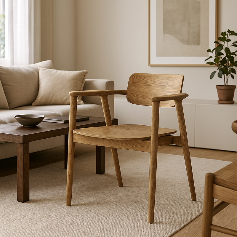 North American White Ash - Contemporary Scandinavian Solid Wood Chair: Delicate Natural Grain - Ergonomic Backrest &amp; Armrest Dining Chair For Dining Room