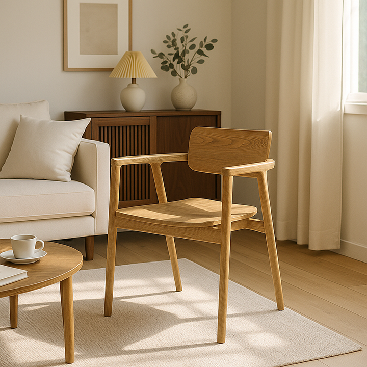 Fresno Blanco de América del Norte - Silla Contemporánea Escandinava de Madera Maciza: Delicado Grano Natural - Silla de Comedor con Respaldo Ergonómico y Reposabrazos para el Comedor 