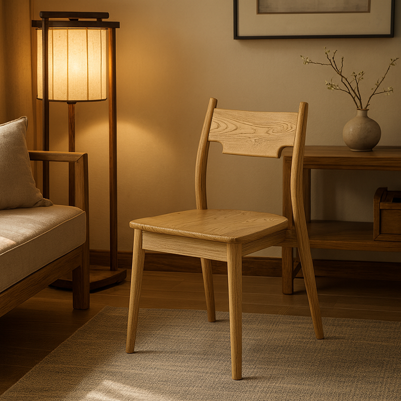 Frêne blanc nord-américain - Chaise contemporaine scandinave en bois massif : chaise de salle à manger ergonomique avec dossier légèrement incliné pour salle à manger 