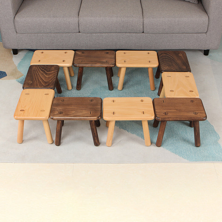 Tabouret bas rectangulaire contemporain créatif en bois massif de hêtre pour enfants, pour entrées et salon 