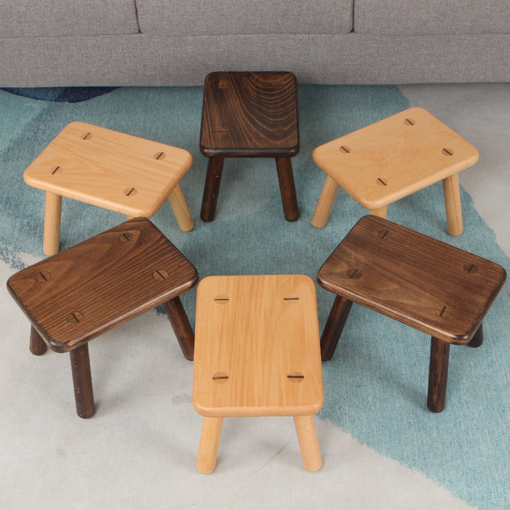 Tabouret bas rectangulaire contemporain créatif en bois massif de hêtre pour enfants, pour entrées et salon 