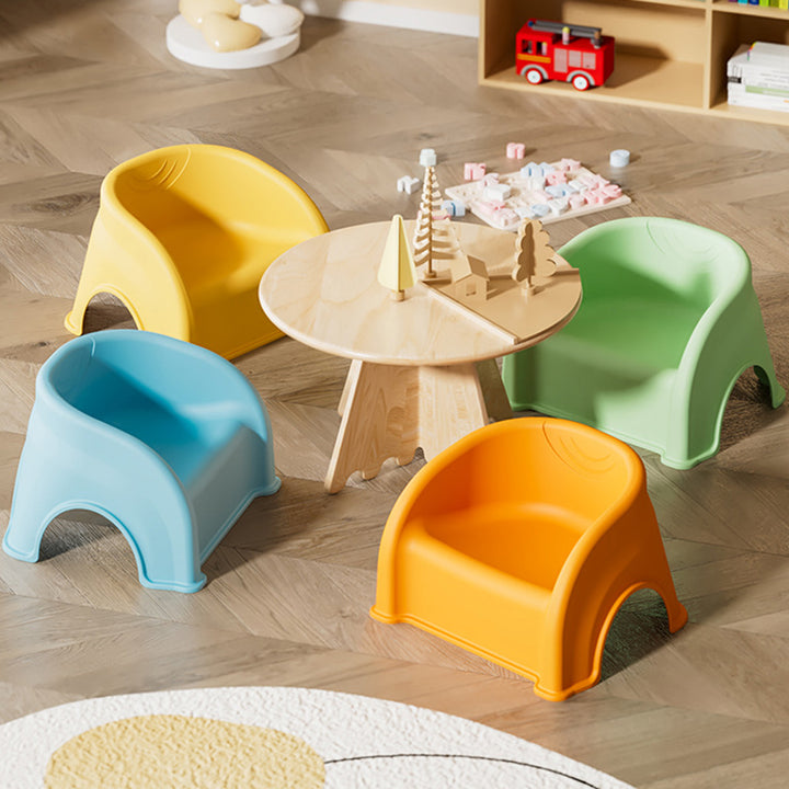 Tabouret bas empilable avec dossier et accoudoirs en PP rond créatif contemporain pour enfants, pour salon et chambre 