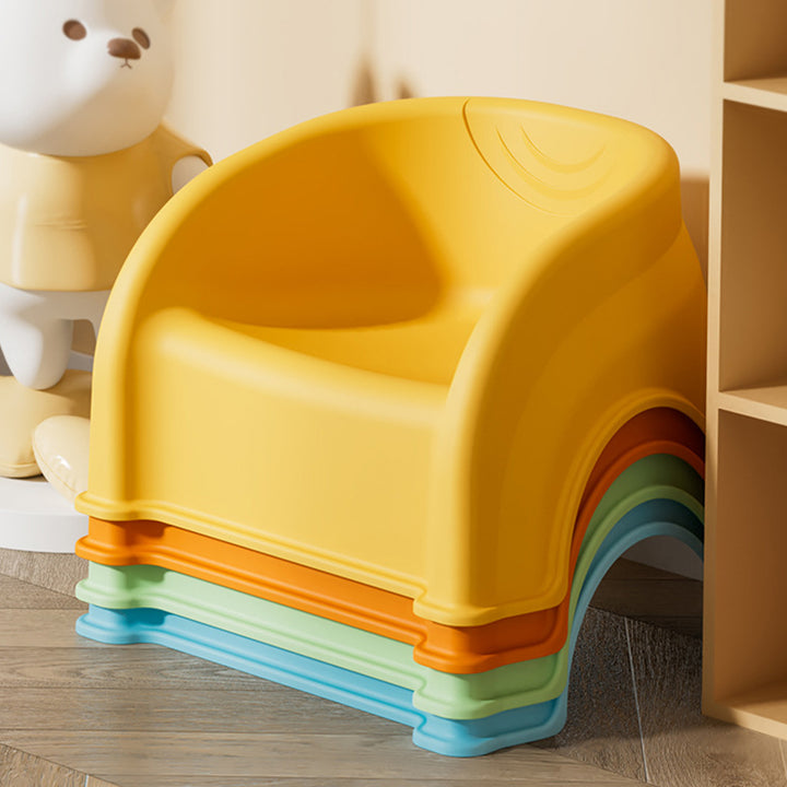 Tabouret bas empilable avec dossier et accoudoirs en PP rond créatif contemporain pour enfants, pour salon et chambre 