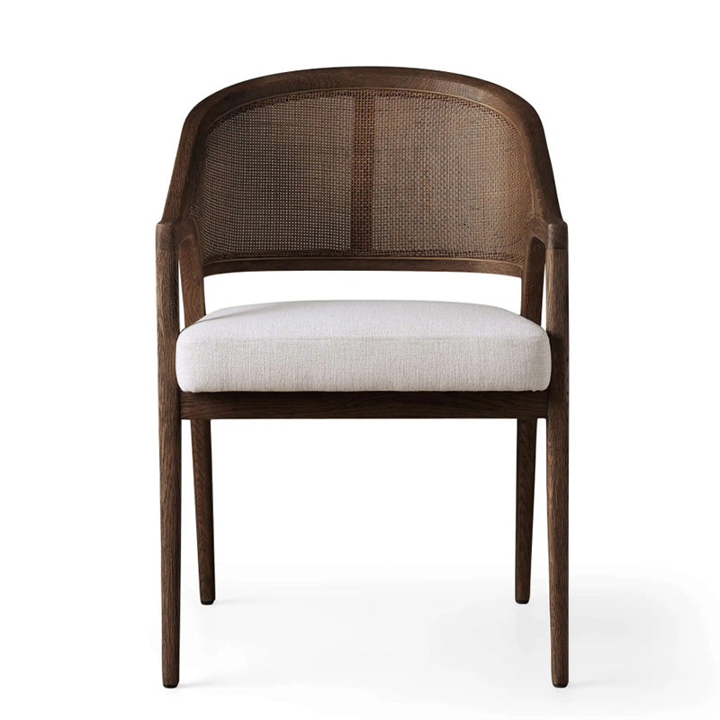 Traditional Japanese Square Ash Wood Rattan Cotton Linen Backrest Armrest Dining Chair For Dining Room