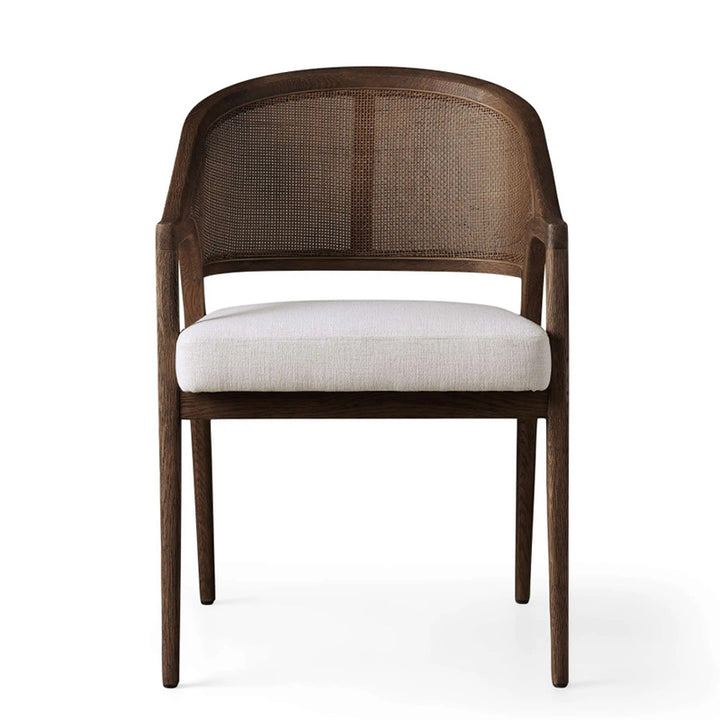 Traditional Japanese Square Ash Wood Rattan Cotton Linen Backrest Armrest Dining Chair For Dining Room