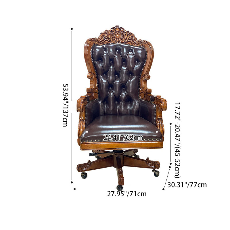 Traditioneller Vintage-Rechteckiger Top-Grain Semi-Aniline Leder Multi-Layer Massivholzplatte Edelstahl Rückenlehne Armlehne Chefsessel Schreibtischstuhl Für Zuhause Büro 