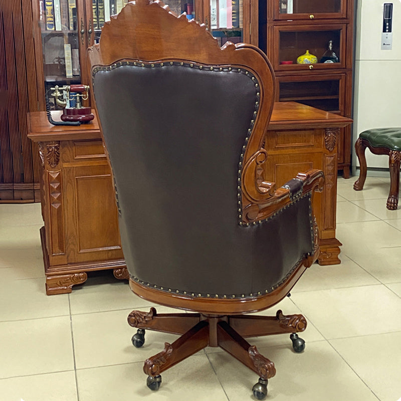 Traditioneller Vintage-Rechteckiger Top-Grain Semi-Aniline Leder Multi-Layer Massivholzplatte Edelstahl Rückenlehne Armlehne Chefsessel Schreibtischstuhl Für Zuhause Büro 