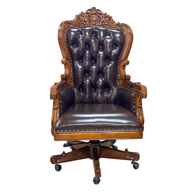 Traditioneller Vintage-Rechteckiger Top-Grain Semi-Aniline Leder Multi-Layer Massivholzplatte Edelstahl Rückenlehne Armlehne Chefsessel Schreibtischstuhl Für Zuhause Büro 