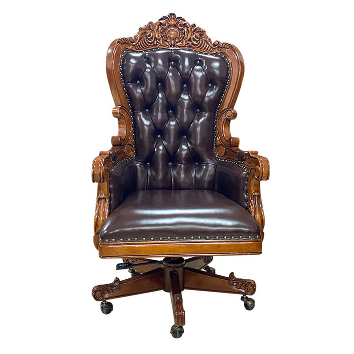 Traditioneller Vintage-Rechteckiger Top-Grain Semi-Aniline Leder Multi-Layer Massivholzplatte Edelstahl Rückenlehne Armlehne Chefsessel Schreibtischstuhl Für Zuhause Büro 