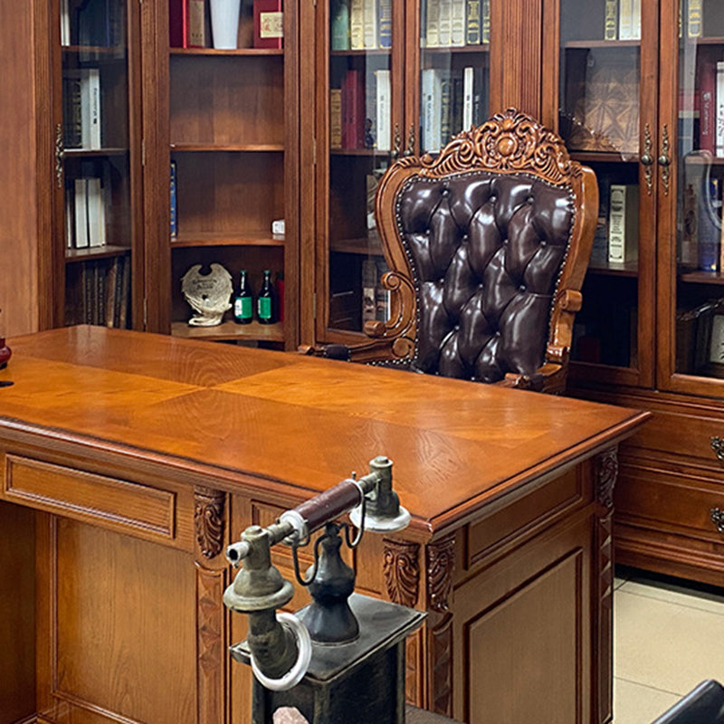Traditioneller Vintage-Rechteckiger Top-Grain Semi-Aniline Leder Multi-Layer Massivholzplatte Edelstahl Rückenlehne Armlehne Chefsessel Schreibtischstuhl Für Zuhause Büro 