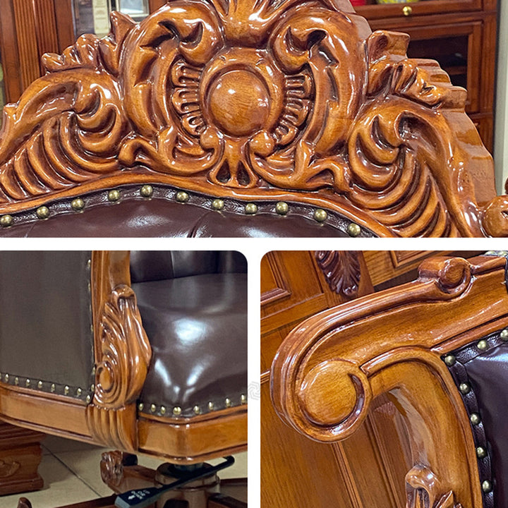Traditioneller Vintage-Rechteckiger Top-Grain Semi-Aniline Leder Multi-Layer Massivholzplatte Edelstahl Rückenlehne Armlehne Chefsessel Schreibtischstuhl Für Zuhause Büro 