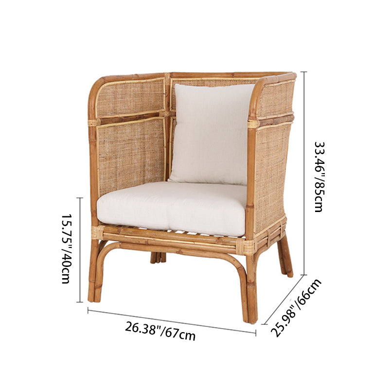 Traditional Chinese Backrest Armrest Sofa: Natural Indonesian Rattan &amp; Handwoven - Waterproof Cushion Zen-Style Chair For Living Room