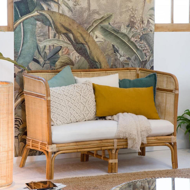 Traditional Chinese Backrest Armrest Sofa: Natural Indonesian Rattan &amp; Handwoven - Waterproof Cushion Zen-Style Chair For Living Room