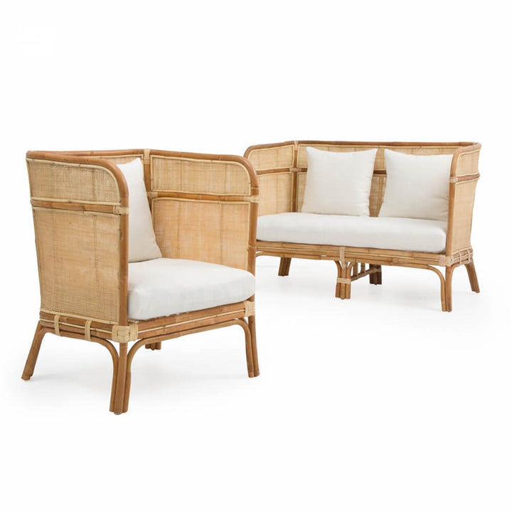 Traditional Chinese Backrest Armrest Sofa: Natural Indonesian Rattan &amp; Handwoven - Waterproof Cushion Zen-Style Chair For Living Room