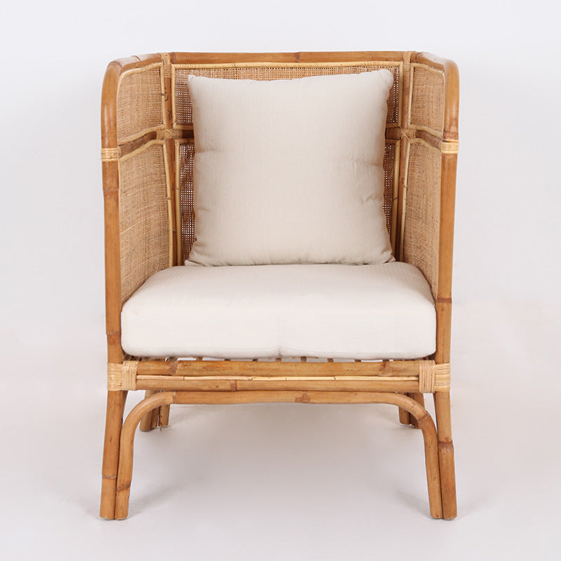 Traditional Chinese Backrest Armrest Sofa: Natural Indonesian Rattan &amp; Handwoven - Waterproof Cushion Zen-Style Chair For Living Room