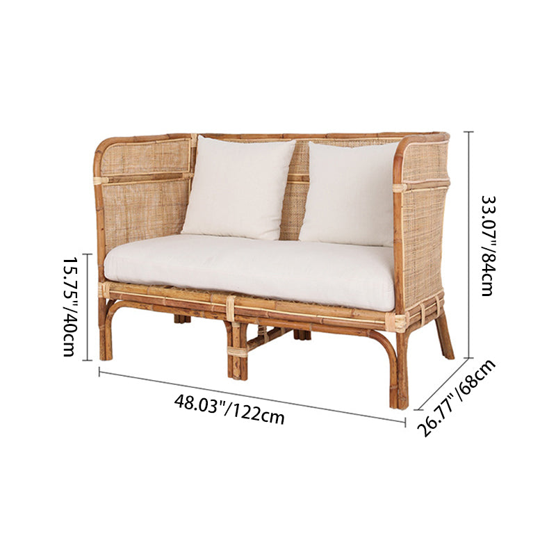 Traditional Chinese Backrest Armrest Sofa: Natural Indonesian Rattan &amp; Handwoven - Waterproof Cushion Zen-Style Chair For Living Room