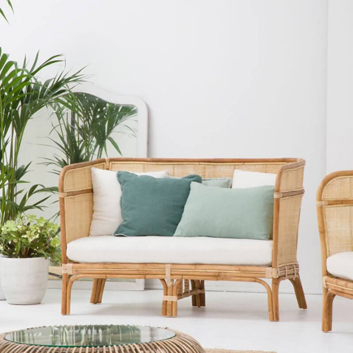 Traditional Chinese Backrest Armrest Sofa: Natural Indonesian Rattan &amp; Handwoven - Waterproof Cushion Zen-Style Chair For Living Room