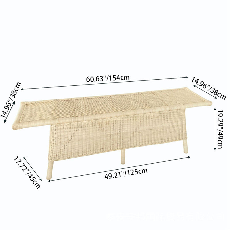 Contemporary Scandinavian Rectangular Bench: Natural Indonesian Rattan &amp; Handwoven - Spacious Seat Shoe Bench For Living Room
