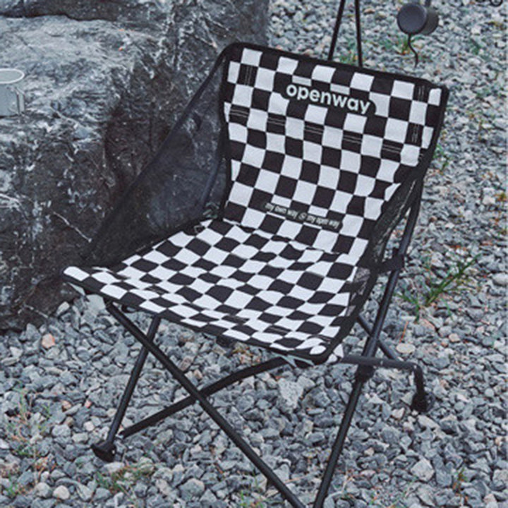 Moderner minimalistischer quadratischer Campingstuhl aus Kohlenstoffstahl und Oxford-Stoff mit faltbarer Rückenlehne, farbenfroh für den Außenbereich 