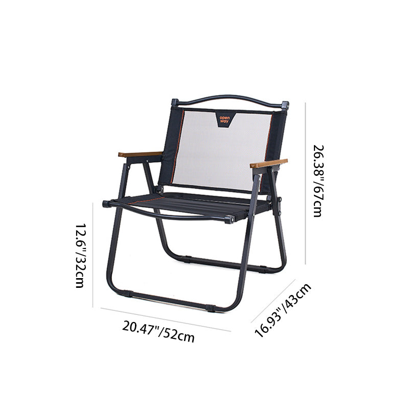 Moderner minimalistischer quadratischer Campingstuhl aus Kohlenstoffstahl, Nylon und Buchenholz mit klappbarer Rückenlehne und Armlehne für den Außenbereich 