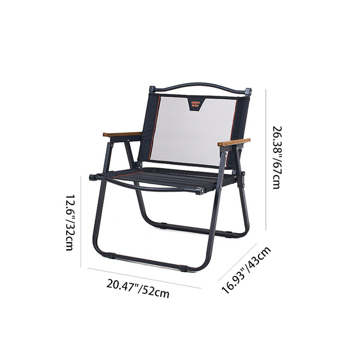 Moderner minimalistischer quadratischer Campingstuhl aus Kohlenstoffstahl, Nylon und Buchenholz mit klappbarer Rückenlehne und Armlehne für den Außenbereich 