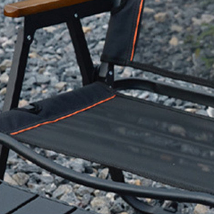 Moderner minimalistischer quadratischer Campingstuhl aus Kohlenstoffstahl, Nylon und Buchenholz mit klappbarer Rückenlehne und Armlehne für den Außenbereich 