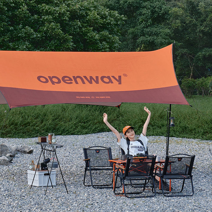 Moderner minimalistischer quadratischer Campingstuhl aus Kohlenstoffstahl, Nylon und Buchenholz mit klappbarer Rückenlehne und Armlehne für den Außenbereich 